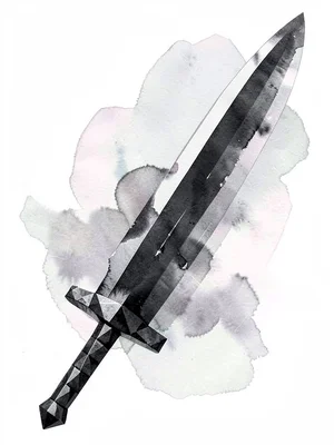 Oversized obsidian lowpoly two-handed greatsword with a wide faceted blade casti