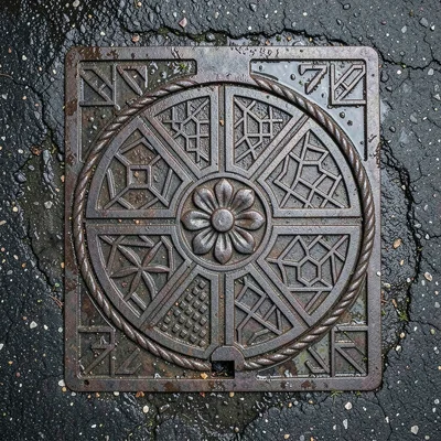 Four-Quadrant Ornate Manhole with Flower Boss