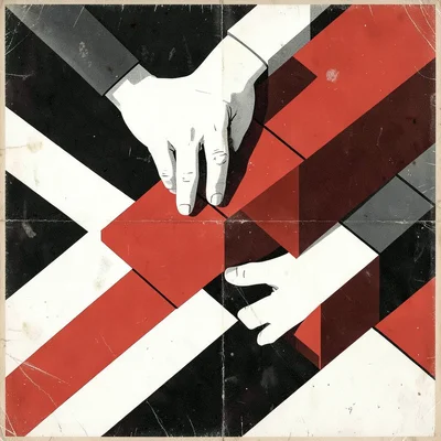 Workers' hands arranging bricks — hands and bricks as angular stacked geometry