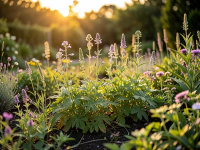 Herb garden photo where some plants are real and others are ink illustrations gr