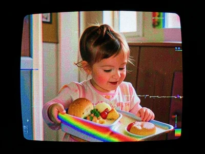 Tape-worn recording of mother's day morning, child bringing breakfast tray