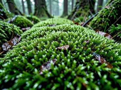 Damp moss after rain fully hydrated