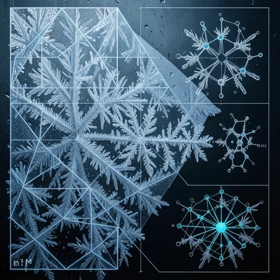 Frost on glass photo with ice crystal molecular structure diagrams overlay