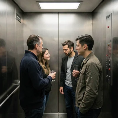 The awkward moment of four people in a tiny elevator