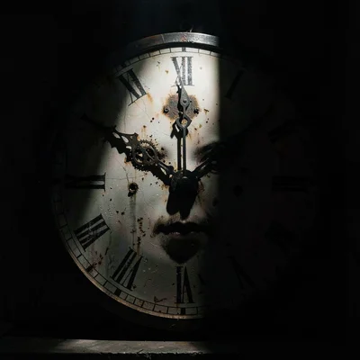 Old clock face in shaft of light