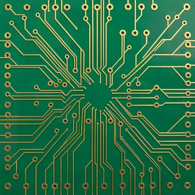 A circuit board pattern abstracted into a decorative surface — traces become gol