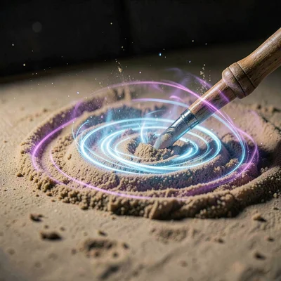 Drum hit at moment of impact with circular shockwave visible in sand