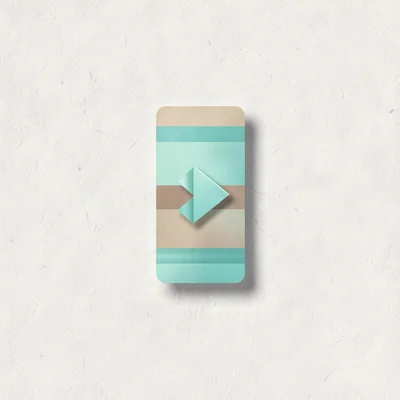 small abstract three-segment tube-shape with a single mint chevron travelling th