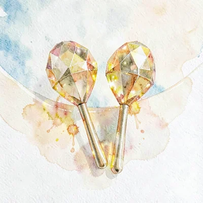 Pair of citrine lowpoly maracas with faceted golden bulbs and slim handles dropp