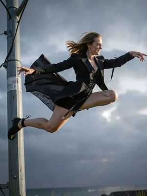 Dancer frozen mid-leap
