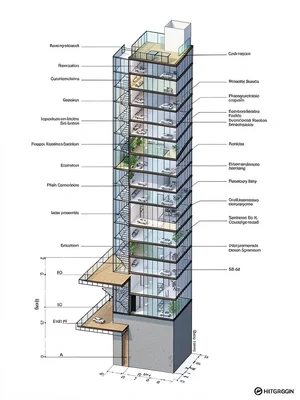 Modern skyscraper section drawing
