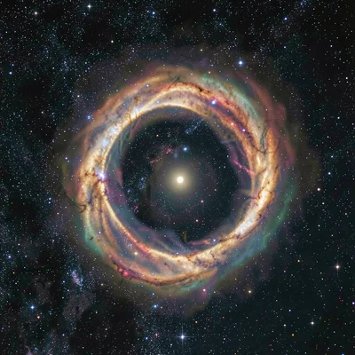 A planetary nebula — a ring of glowing expelled gas with a faint central white d