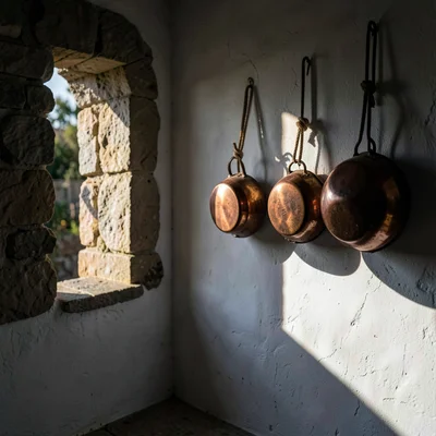 Dramatic natural light streaming through stone openings, deep chiaroscuro shadow