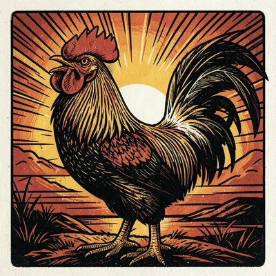 Crowing rooster at dawn