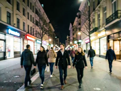 City at night walking pace blur
