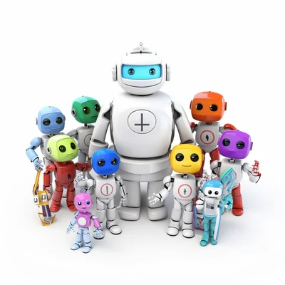Clean white 3D background multicolor plastilina robot