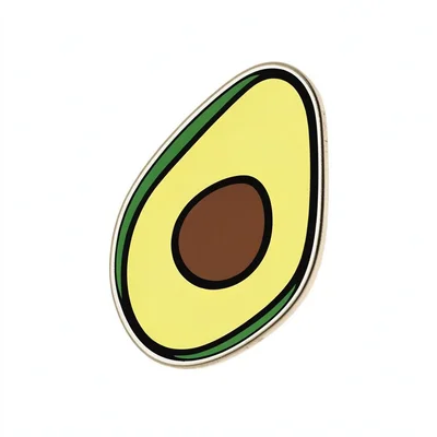 Enamel pin illustration, Avocado half with pit showing , bold simple design, lim