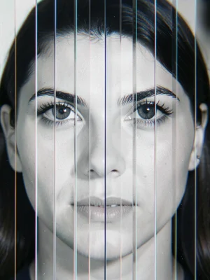Lenticular portrait with eyes that follow, photographed from the exact angle whe