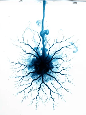 Ink drop spreading on wet paper, branching like spring tree roots