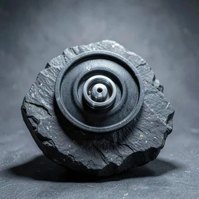 Cross-section study of a condenser capsule on dark stone, diaphragm, backplate,