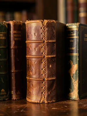 The spine of a very old book showing the sewing structure: raised cords, kettle 