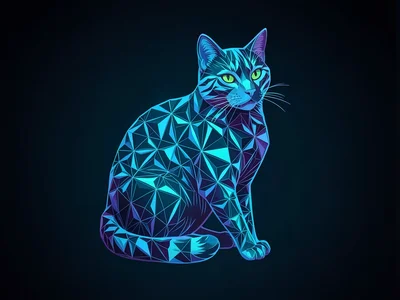 Generative art, geometric patterns, blue cat , algorithmic design, precise mathe
