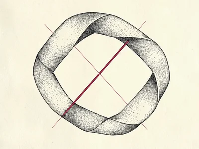Sweeping looping ribbon of stippled texture forming a closed circuit around two