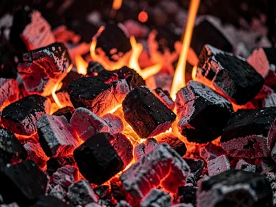 Deep red coals without visible flame