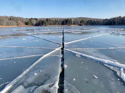 Shore ice remaining while lake clears