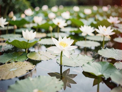 Pond lilies soft with reflections