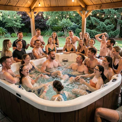 Hot tub party packed with people