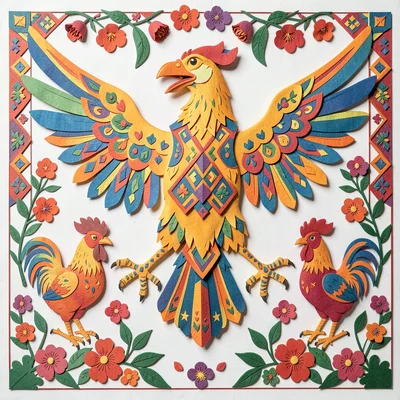 Polish wycinanki paper cut illustration, traditional Polish eagle with decorativ