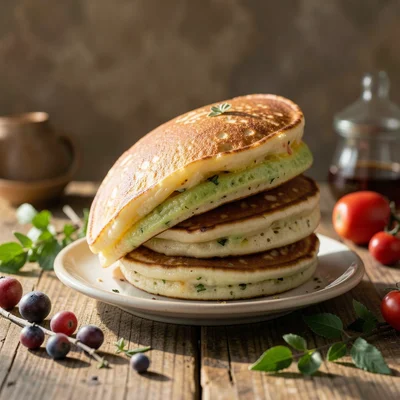 Stack of pancakes but stack curves sideways like a rainbow arc