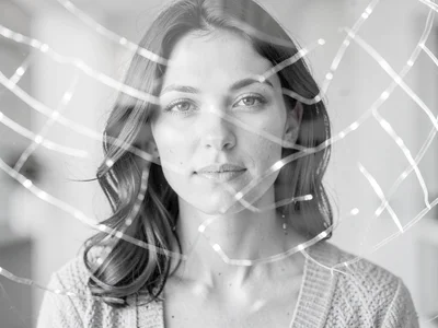 Portrait with light pattern overlay