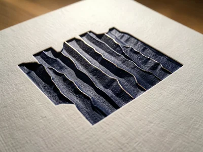Letterpress impression in thick cotton paper, deep bite of metal type creating c