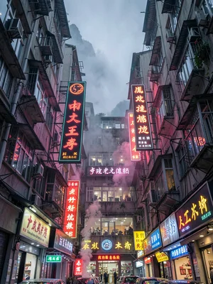 Vertical neon sign cluster