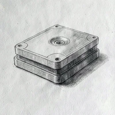 Charcoal study of a stacked endcap of compilation CDs, archival paper grain