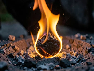 Single ember holding heat in ash