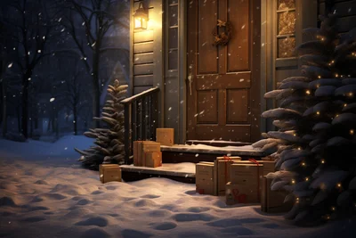 Doorway to Desires A quiet snowy evening footprints l