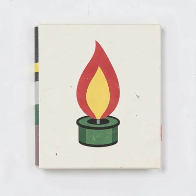 Czech matchbox label illustration, a candle flame in minimal style , vintage Eas