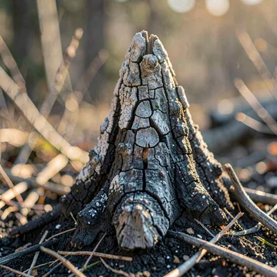 Tight texture study of a single ash cone post-burn, fragile gray architecture ca