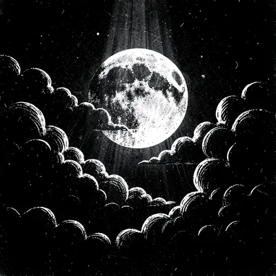 Moon clouds scratchboard