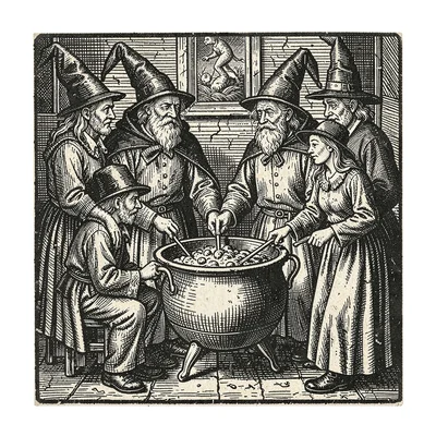 Witches gathered around a cauldron
