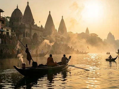 Boat through Ganges mist