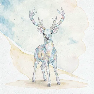 Crystal-clear lowpoly deer standing with antlers held high, internal facets spar