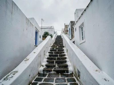 Rain-Wet Staircase, Empty Village Lane