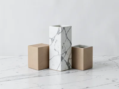 Ceramic vessels trio on marble surface