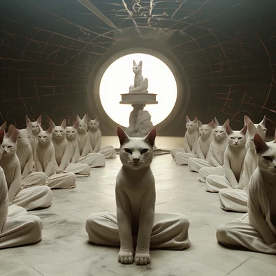 Film still cats occult sect ceremony. Movie directed