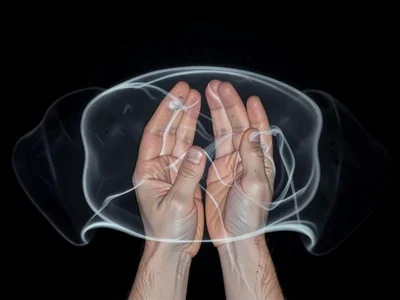 Pressure wave from clapped hands visible as ripple