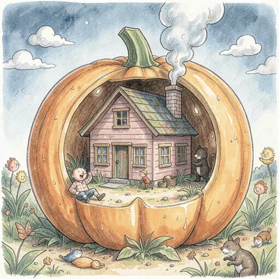Tiny house inside giant pumpkin